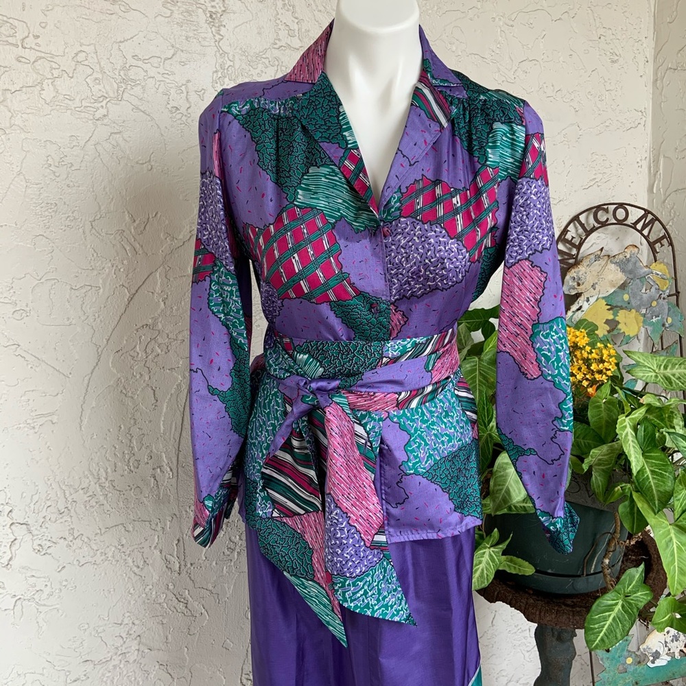 VTG Jeweltone Blouse w/Scarf or Selfbelt - Picture 5 of 8